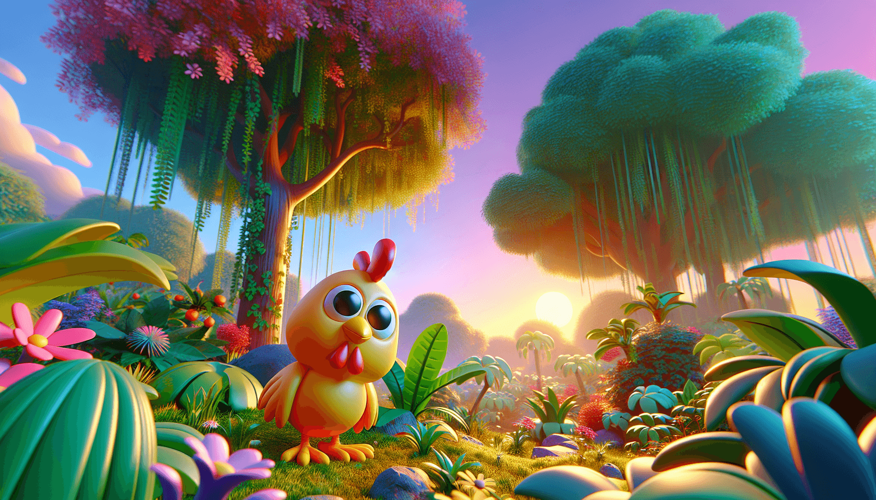 Chicki character in a forest